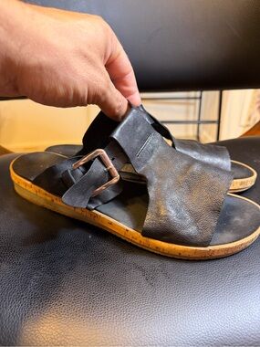 Sesto Meucci Black Leather Sylke Cross Strap Wedge Sandal 8.5 W Sale Italy Made